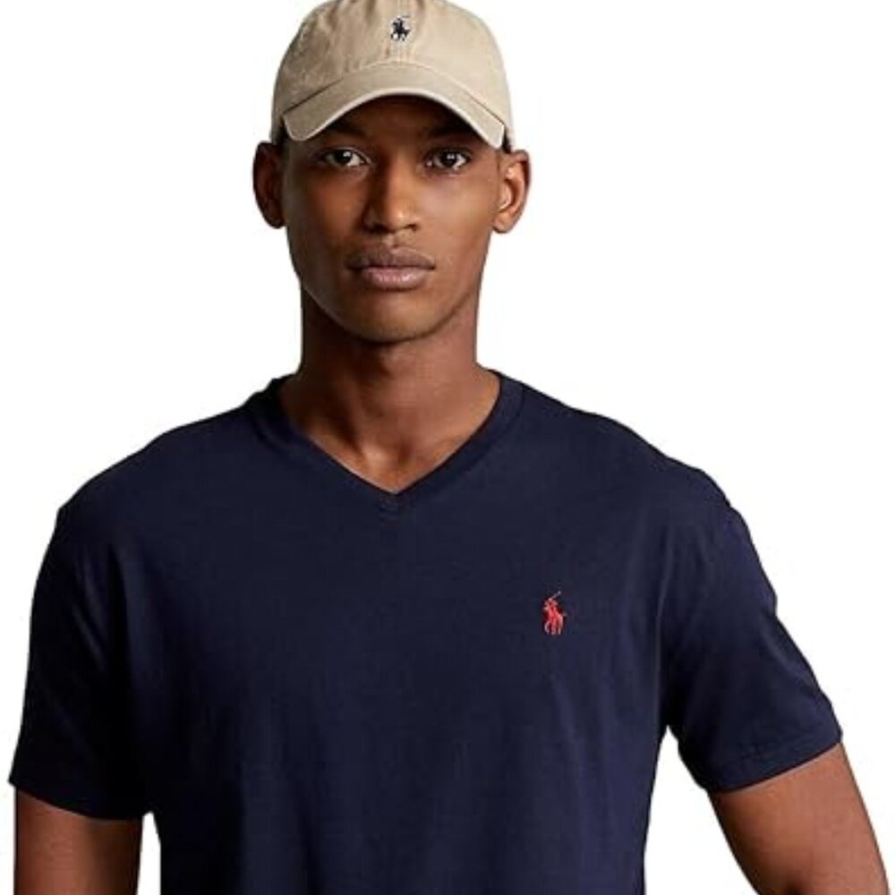 RALPH LAUREN V-Neck Short Sleeve Navy Blue T-Shirt Red Pony D&G Boss Lacoste M